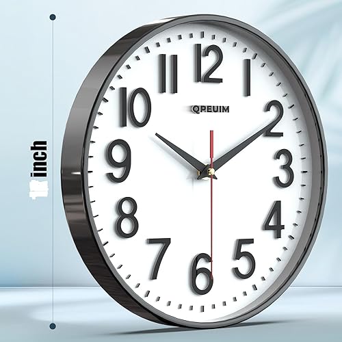 Miniatura 2 de Reloj de pared silencioso sin tictac, funciona con pilas, grande, fácil de leer con esfera estereoscópica, movimiento ultra silencioso, cuarzo para