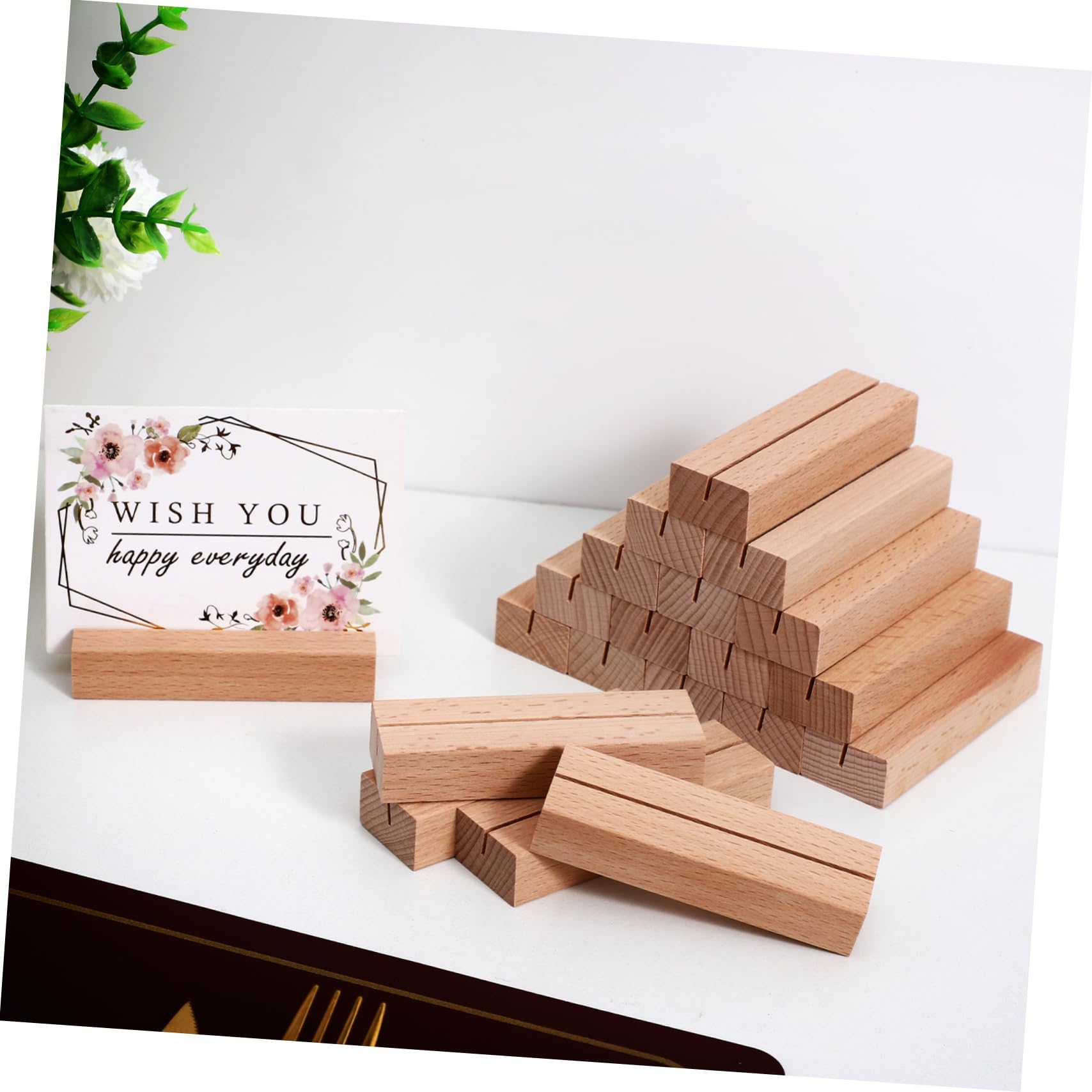 ULTECHNOVO Porte-Cartes Supports de Numéro de Table Lot de 20 Surface Lisse en Bois Naturel Bords Vifs pour Maison et Fêtes