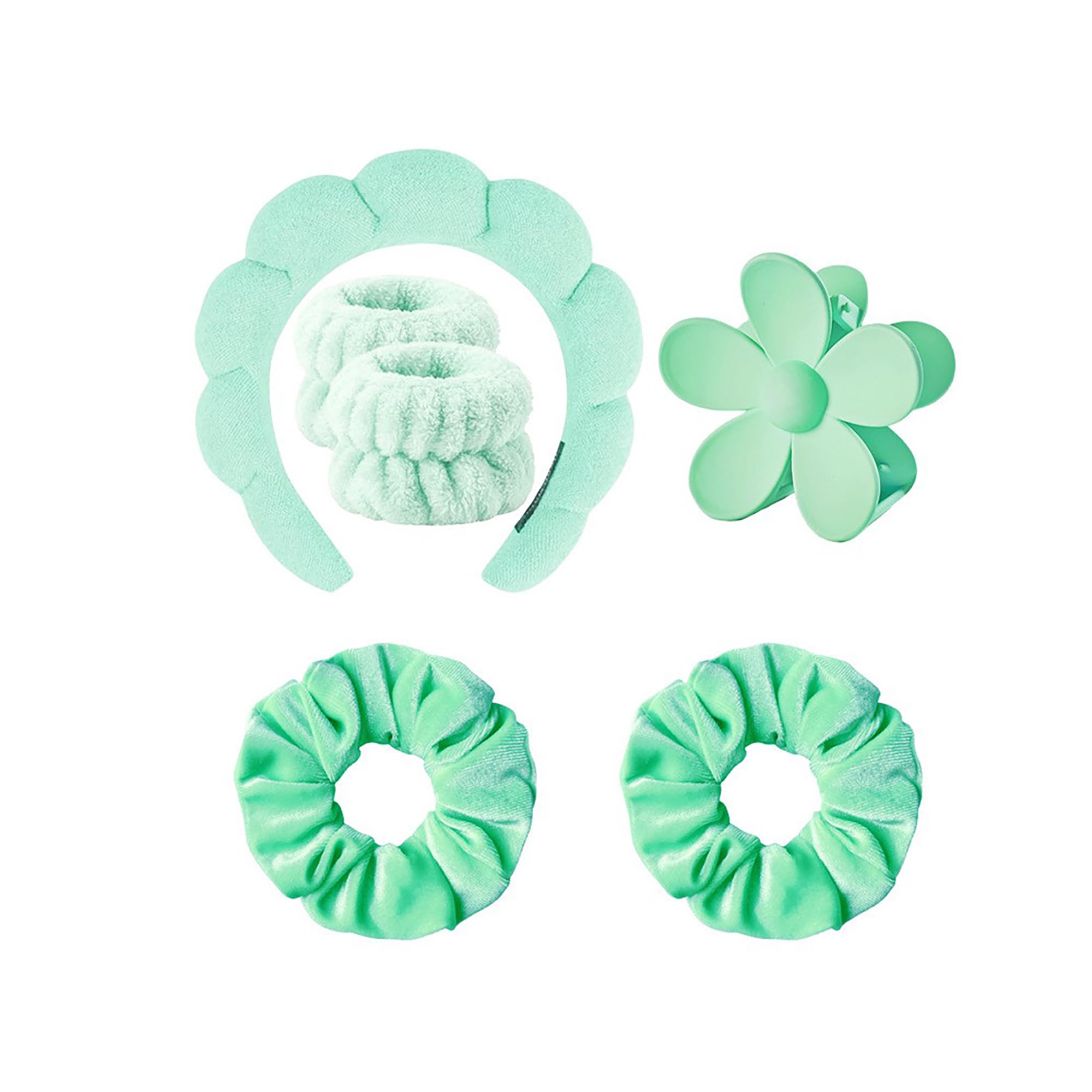 Set di fasce per capelli da spa con spugna per lavaggio e trucco, asciugamano da bagno per pulire il viso o il raggio del bagno. (verde, codice medio)
