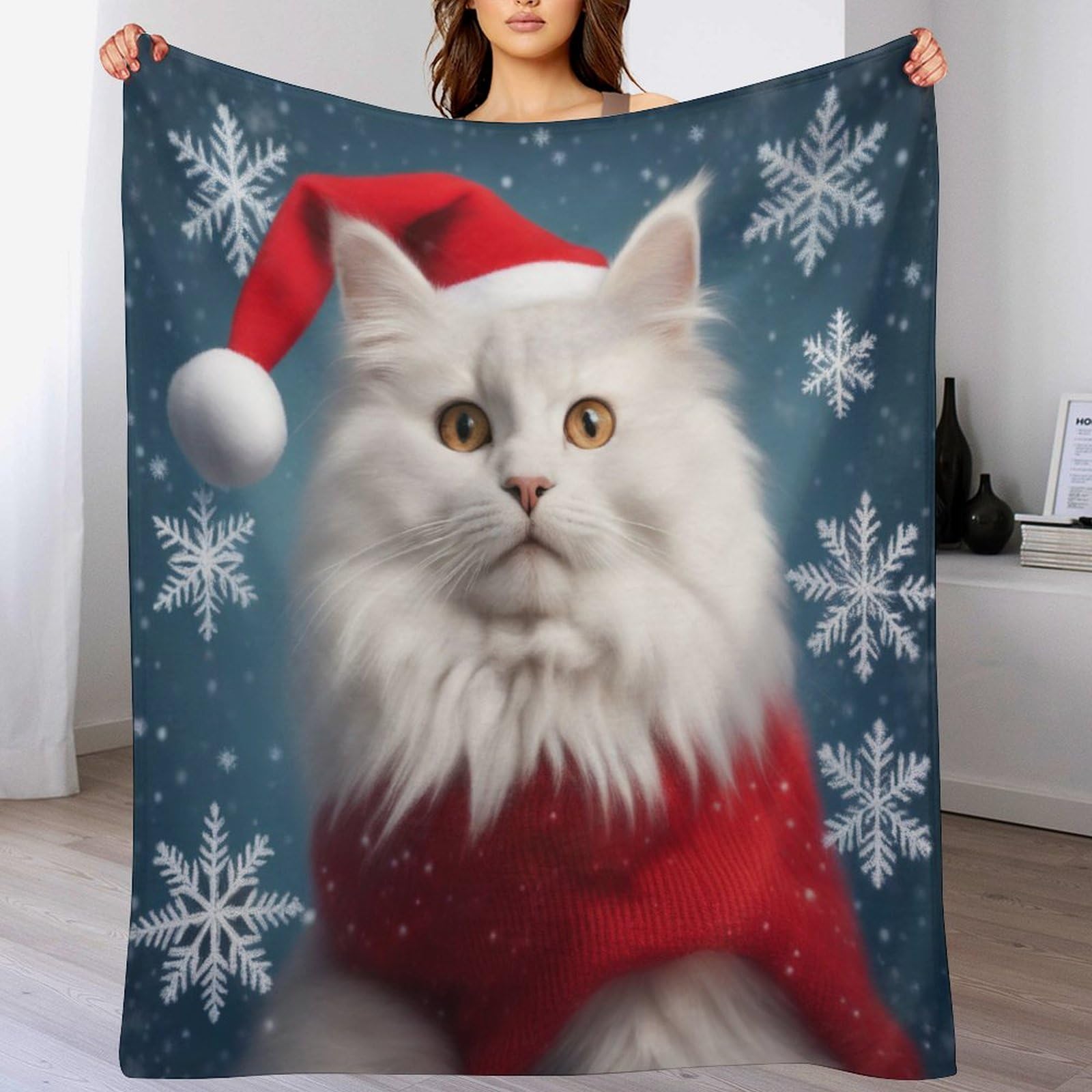 Couverture flannel polaire chat de Noël et plaid doux de séjour 140x180cm