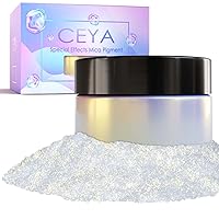 Vista 14 de Ceya Polvo de Mica de Interferencia, 50g/1.8oz Polvo de Uñas Cromado Blanco Hielo, Pigmento de Efecto Perlescente de Cambio de Color de Grado