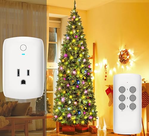 Miniatura 5 de TEKLECTRIC Toma de control remoto para interiores con 1 enchufe a tierra, toma inalámbrica de rango de 80 pies para ventiladores, dispositivos