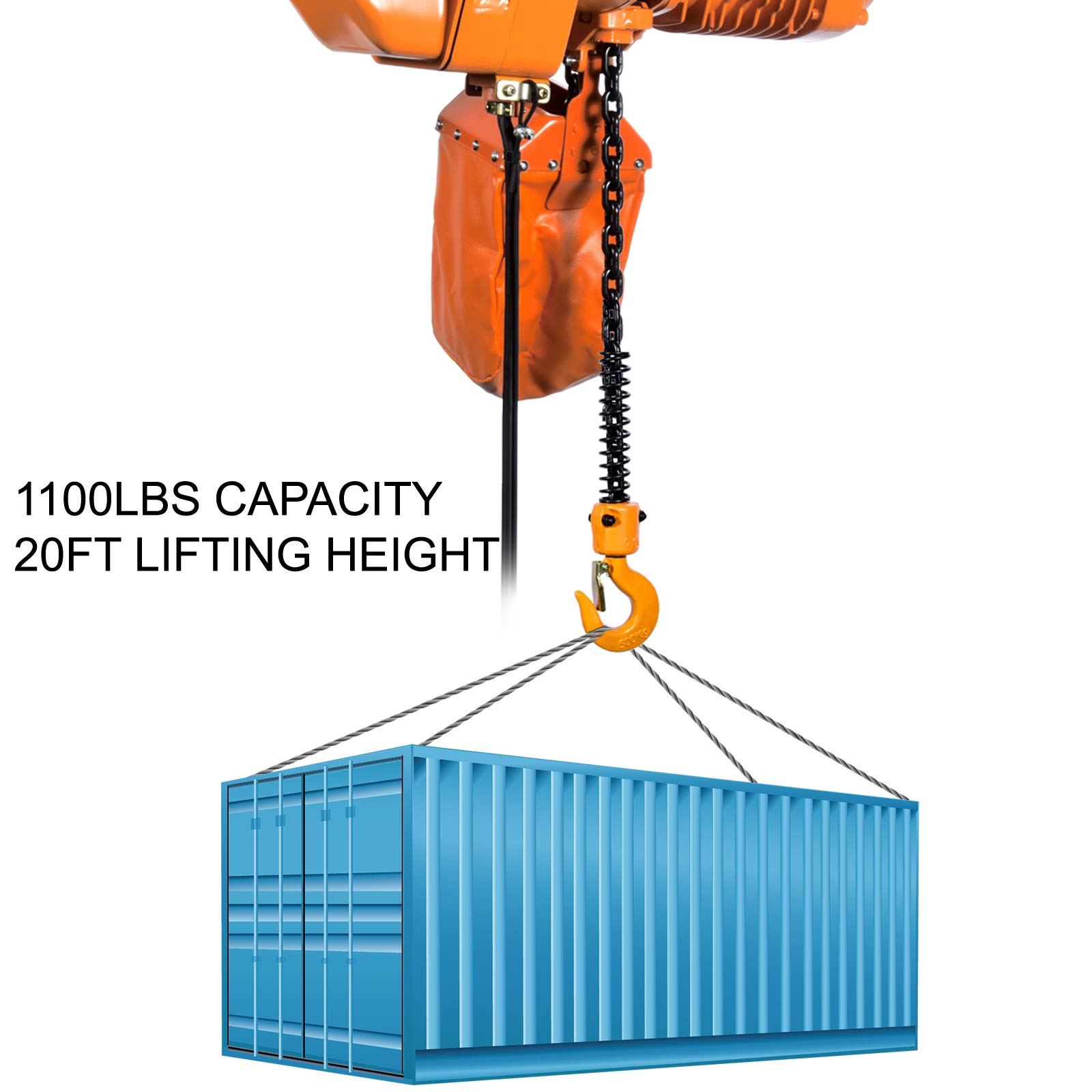 VEVOR Paranco Elettrico a Catena Fisso da 500 kg, Catena Singola G80, Altezza di Sollevamento 6 m, con Telecomando Wireless da 100 m e Telecomando Cablato da 4,5 m, Trifase per Fabbriche e Magazzini