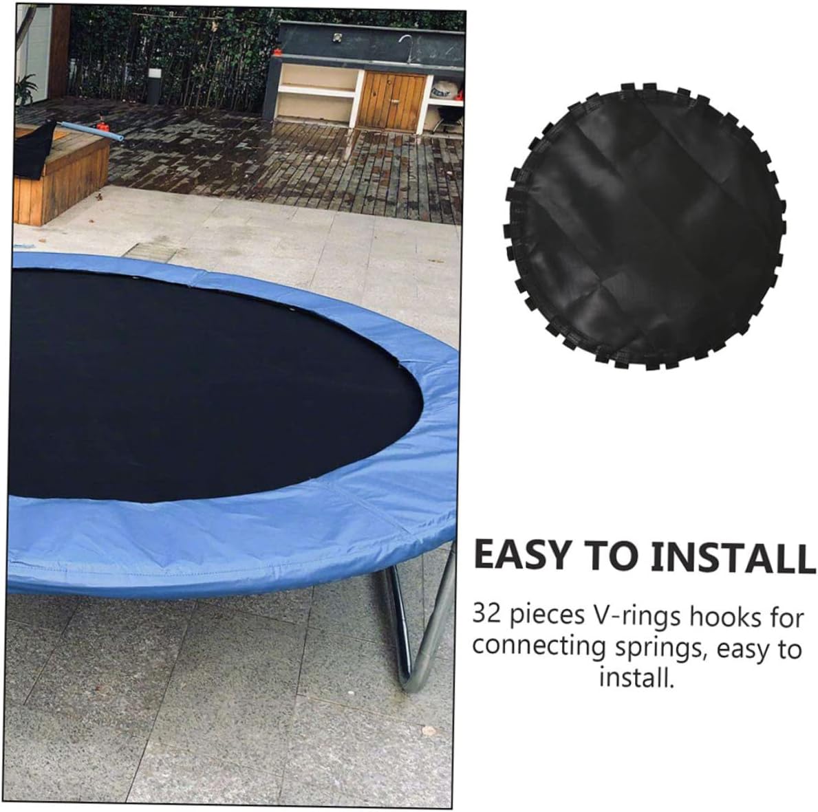 Trampoline Replacement Jumping Mat with Hook, Black Cloth | Garden and Outdoor Use, UV-resistant Cloth, Breathable Design, Included Hook Accessory, Replacement Fit