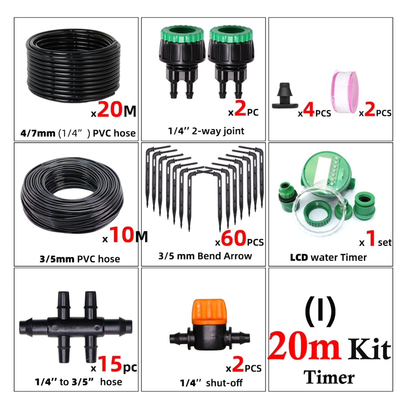 Zestaw do nawadniania kropelkowego nawadniania szklarni 4-drożny automatyczny system nawadniania kropelkowego 4/7 do 3/5 mm wąż ogrodowy zestaw do podlewania roślin rolniczych (kolor: IX1Kit-Timer)