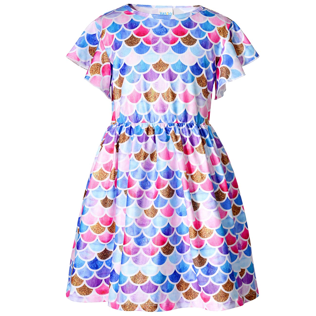 VASCHY Girls Dress, Soft Twirly Stretchy Casual Ruffle Daily Dress for Toddler/Little/Big Kid Girls Clothing 2-10T Clothes