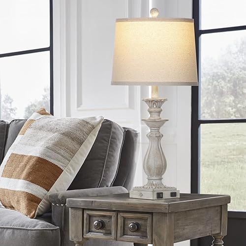 Miniatura 7 de Juego de 2 lámparas de mesa de granja de 28 pulgadas para sala de estar, lámparas de noche táctiles regulables de 3 vías con puertos USB C+A y