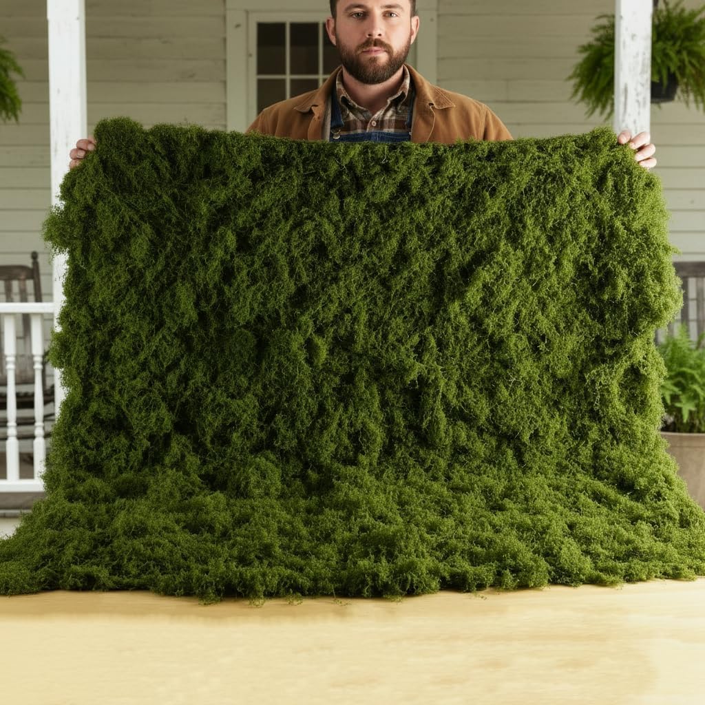 BYHER Fake Moss Mat Artificial Moss Roll - 39" x 39" Cloud Soft Feel Moss Table Runner for Decor, Faux Grass Mat for Crafts, DIY Fairy Garden, Wedding & Party Decorations (Realistic Green: 100x100cm)