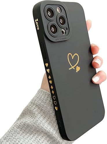 Qokey Funda para iPhone 11 Pro Max de 6.5 pulgadas (2019), lindo corazón de amor chapado en lateral y parte trasera con lente anticaída, protección