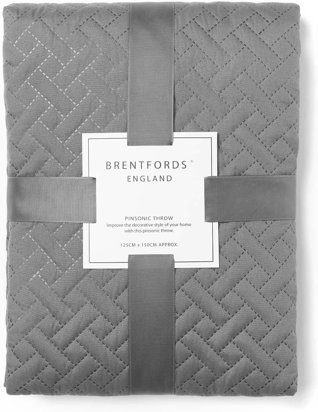 Brentfords Geometric Pinsonic Quilted Bedspread Throw Over Large Sofa Bed Cover Blanket Easy Care, Charcoal Grey - 125 x 150cm
