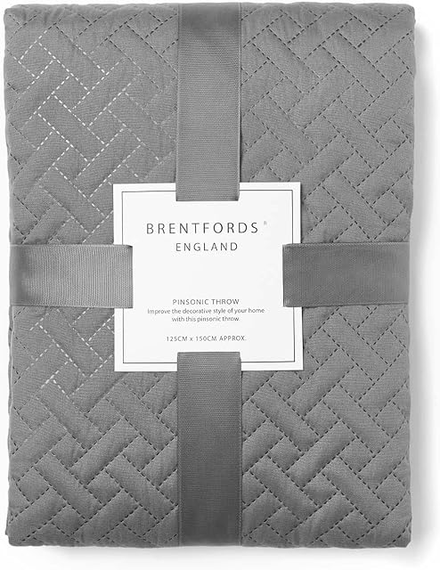 Brentfords Geometric Pinsonic Quilted Bedspread Throw Over Large Sofa Bed Cover Blanket Easy Care, Charcoal Grey - 125 x 150cm