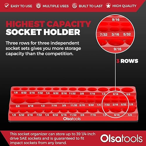 Miniatura 114 de Olsa Tools Organizador magnético de enchufes (unidad de 1/2 pulgada, 3 filas) - Organizador magnético de herramientas y soporte de enchufes