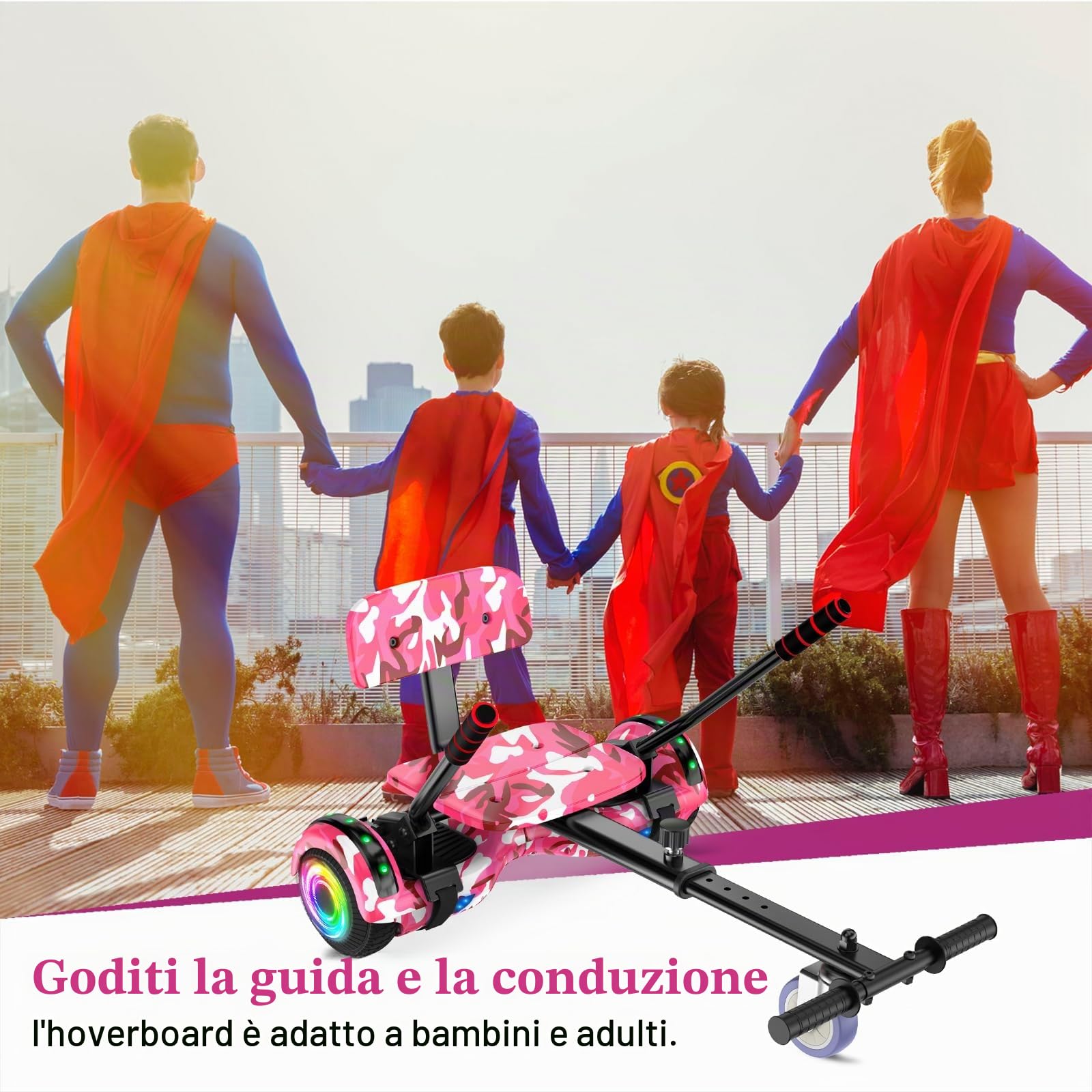 SISISIGAD Hoverboard Go Kart Combo, Hoverboard con sedile, 6.5 inch Self Balancing Scooter con luci LED Bluetooth, Go Karts Hover Board for Kids