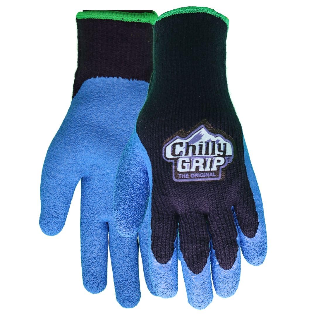 Red Steer Chilly Grip A311 Black/Blue Small Acrylic Full Fingered Work & General Purpose Gloves - Rubber Foam Coating - Rough Finish - A311-S [PRICE is per PAIR]
