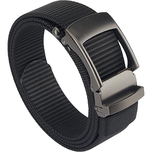 Ratchet Belts for Men, 1 3/8" EDC Nylon Web Tactical Belt with Slide Buckle, No Holes Adjustable Trim to Fit