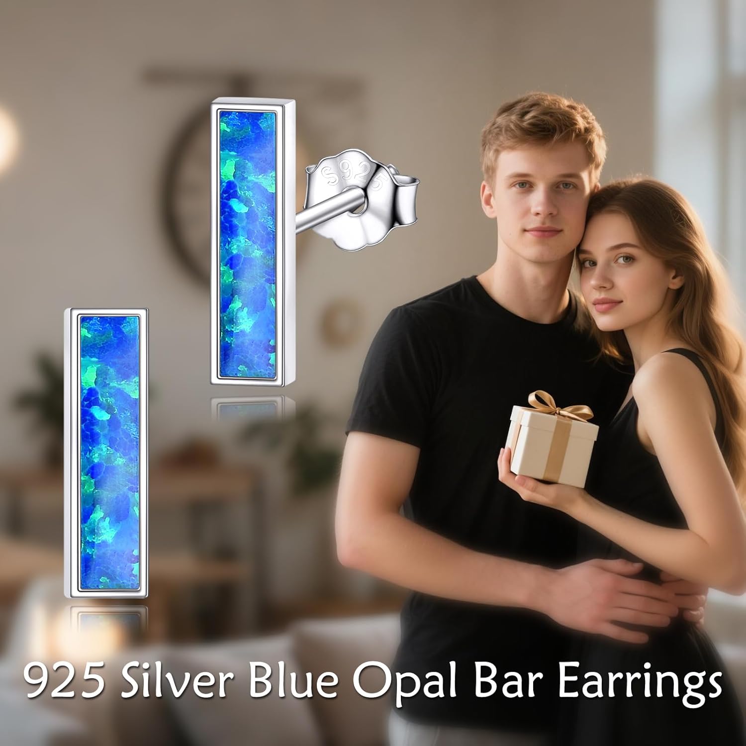 Blue Opal Mini Bar Earrings Stud Sterling Silver Stick Line Earrings Opal Jewelry Gift for Women - Image 5
