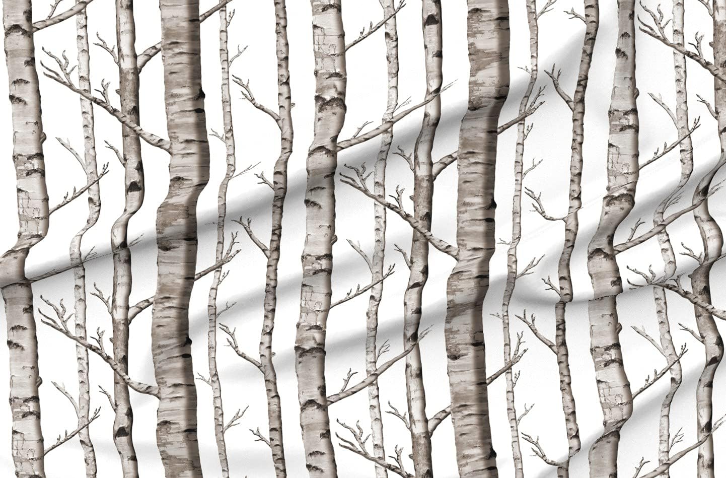 Spoonflower Fabric - Woodland, Forest, Birch, White, Trees, Winter, Branches Printed on Organic Cotton Sateen Fabric by The Yard - Sewing Quilting Apparel Home Decor
