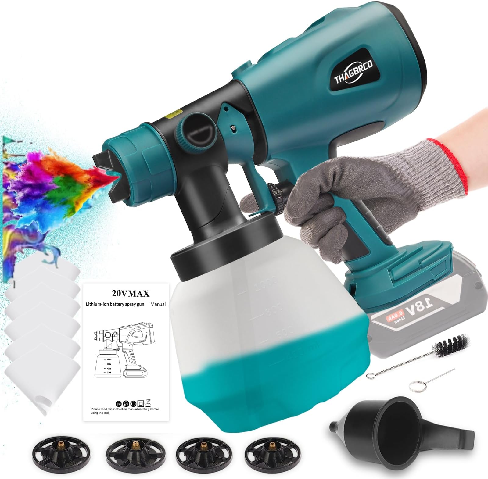 Akku Farbsprühsystem Für Makita 18V Akku BL1850, 1000 ML Farbspritzpistole Mit 3 Düsen (1,0mm, 1