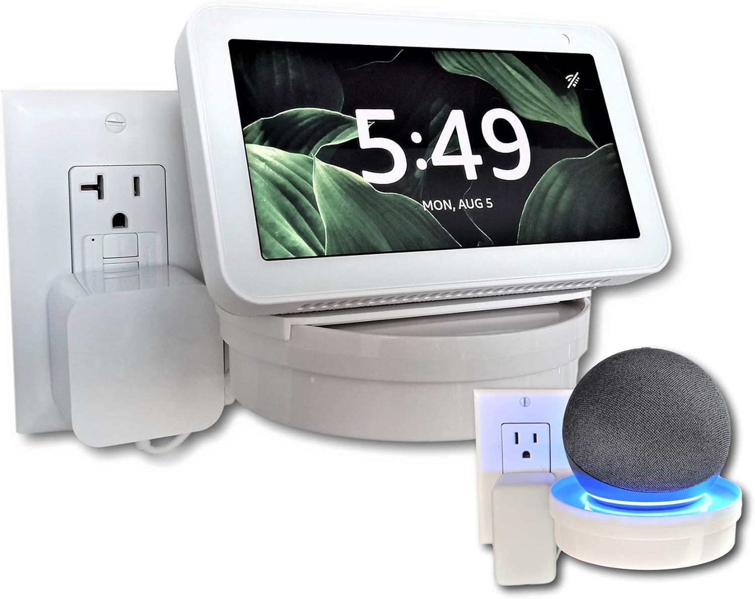The Easy Outlet Shelf for Round Dot 4th Gen and Show 5 - Installs In Seconds - Hidden Cord Cable Storage Management - Award Winning Design