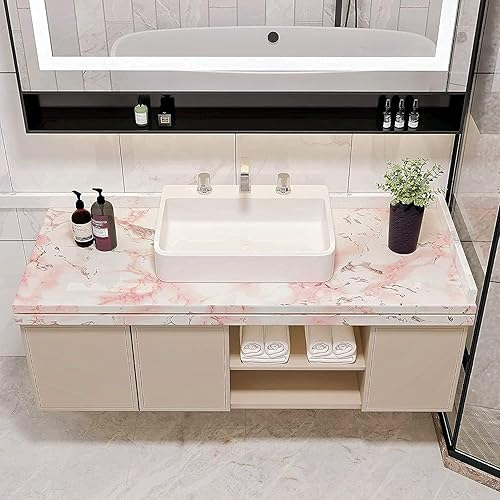 Miniatura 2 de VIOPVERY Papel tapiz de mármol rosa para despegar y pegar, 35 x 197 pulgadas, papel adhesivo de mármol impermeable brillante autoadhesivo para