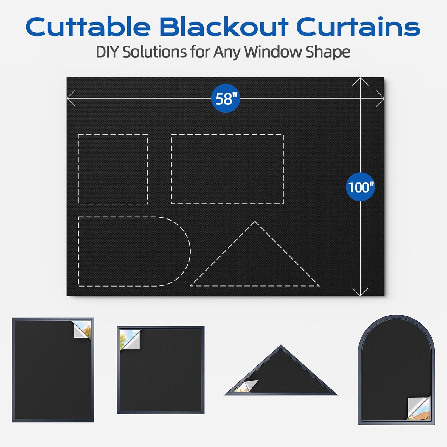 Blackout Curtains for Bedroom, 100" x 58" Portable Black Out Blinds with 20 Sets Hook & Loop Strips for 100% Blackout Window Film, Temporary Black-out Shades for Windows Cover Nursery Travel RV-Blacks