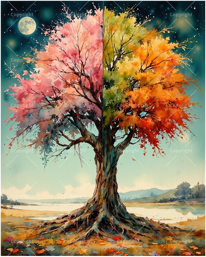 Amazon.com: Seasonal Nature Paint by Numbers Kit for Adults - DIY Split ...