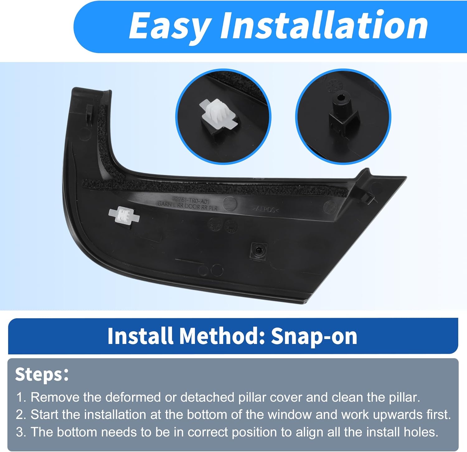 Rear Left Driver Side C Pillar Mould Trim for Honda Civic 2012-2015 Door Window Pillar Post Exterior Repair Cover Trim Black No.72761-TR3-A00