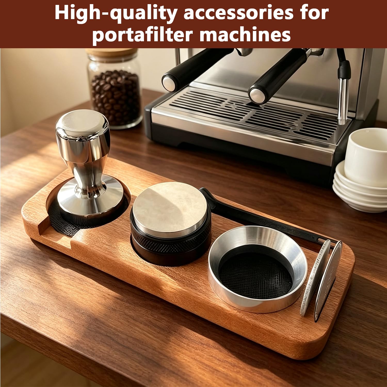 Juego de prensos, 51 mm con estación de prensado, 7 piezas, juego de accesorios con prensador de café con distribuidor, anillo dosificador, cepillo de limpieza, pantalla de disco, prensador de café