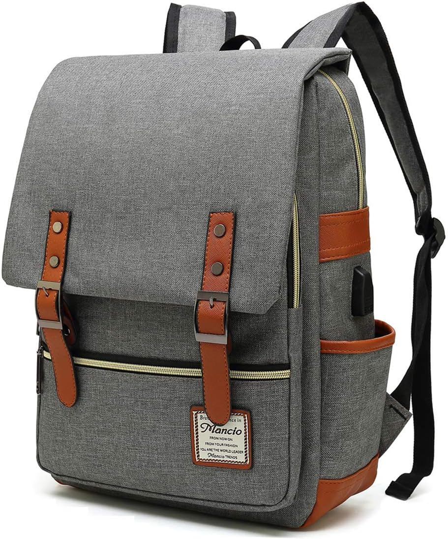 Mancio Slim Vintage Laptop Backpack For women,Men For Travel, College, Dayparks, Fits up to 15.6Inch Notebook in Grey