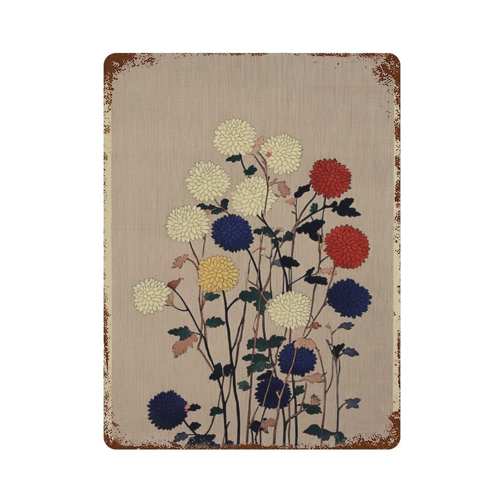 xiaoxiaoshen Japanese Chrysanthemum Flower Minimal Botanical Elegant Floral Wall Decor Art Metal Tin Poster Modern Home Decor Art Home Bar Shop Decorations Vintage Sign 40x30cm