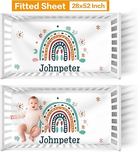 Miniatura 3 de Juego de ropa de cama personalizado para cuna de bebé, juego de 5 piezas para cuna de bebé, diseño de arco iris y diseño de arco iris, manta de bebé