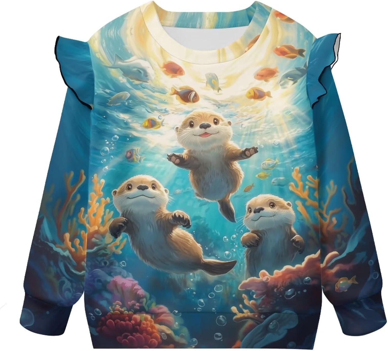 Ruffle Shoulder Hoodie for Girls Age 1-8 Crewneck Sweatshirts Kids Fall Casual Soft Long Sleeve Pullover Tops