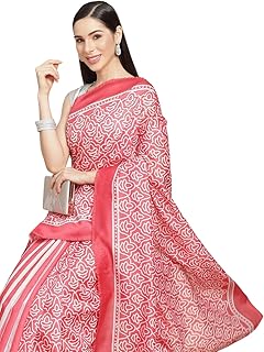1427712 Chanderi-Sari mit rosa und weiß gestreiften Prominenten, rose, One size