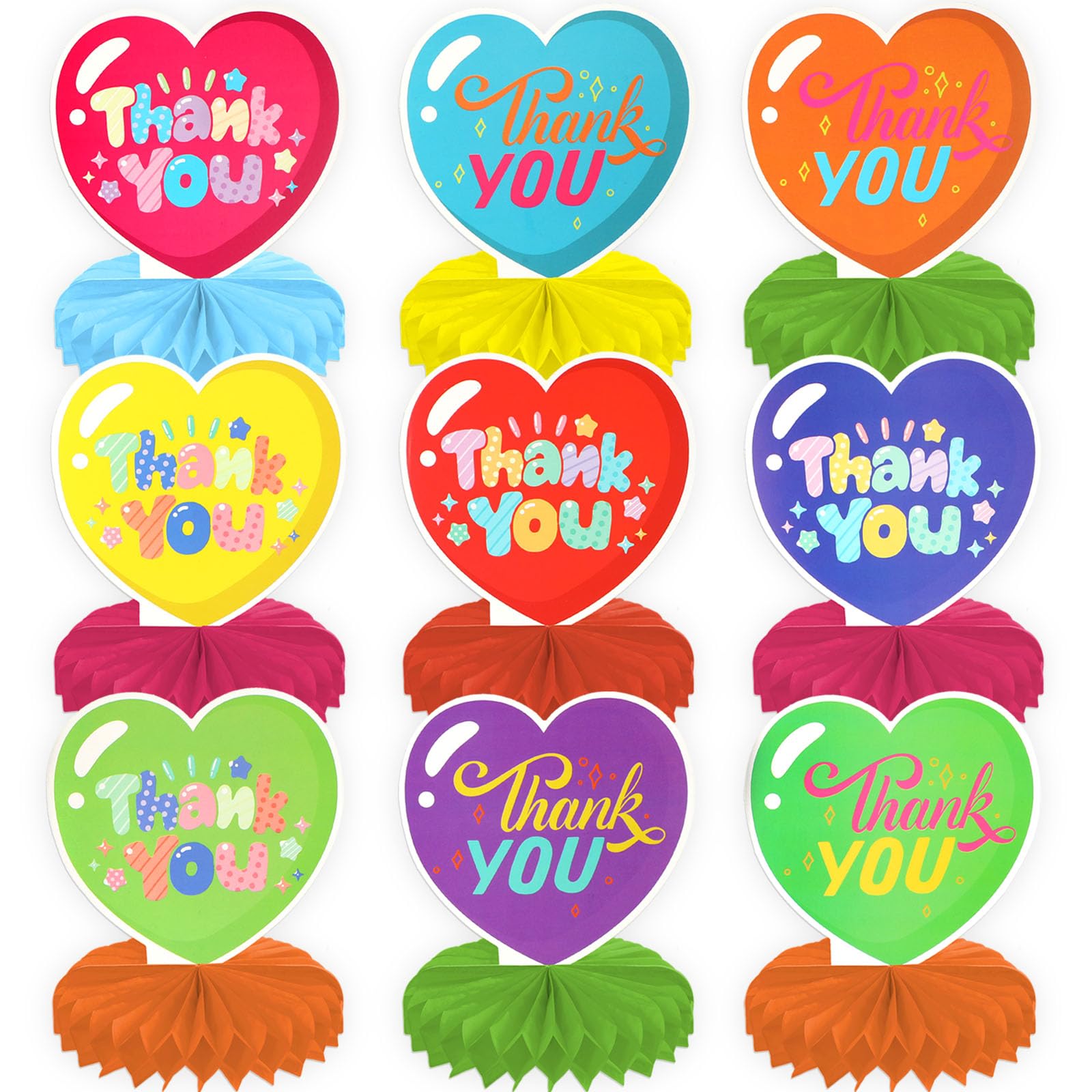 HOWAF Thank You Table Decorations Honeycomb Centerpieces, Colorful Love Hearts Thank You Table Centerpieces for Teacher Employee Doctor Appreciation