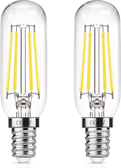 DORESshop 4W LED Cooker Hood Bulbs, T25 Light Bulbs for Extractor Fan, Tubular Fridge Bulb, Cool White 6000K (40W Equivalent), Lamp for Freezer/Cooker Hood, 2Pack, Non-dimmable Filament Bulbs, 80+CRI