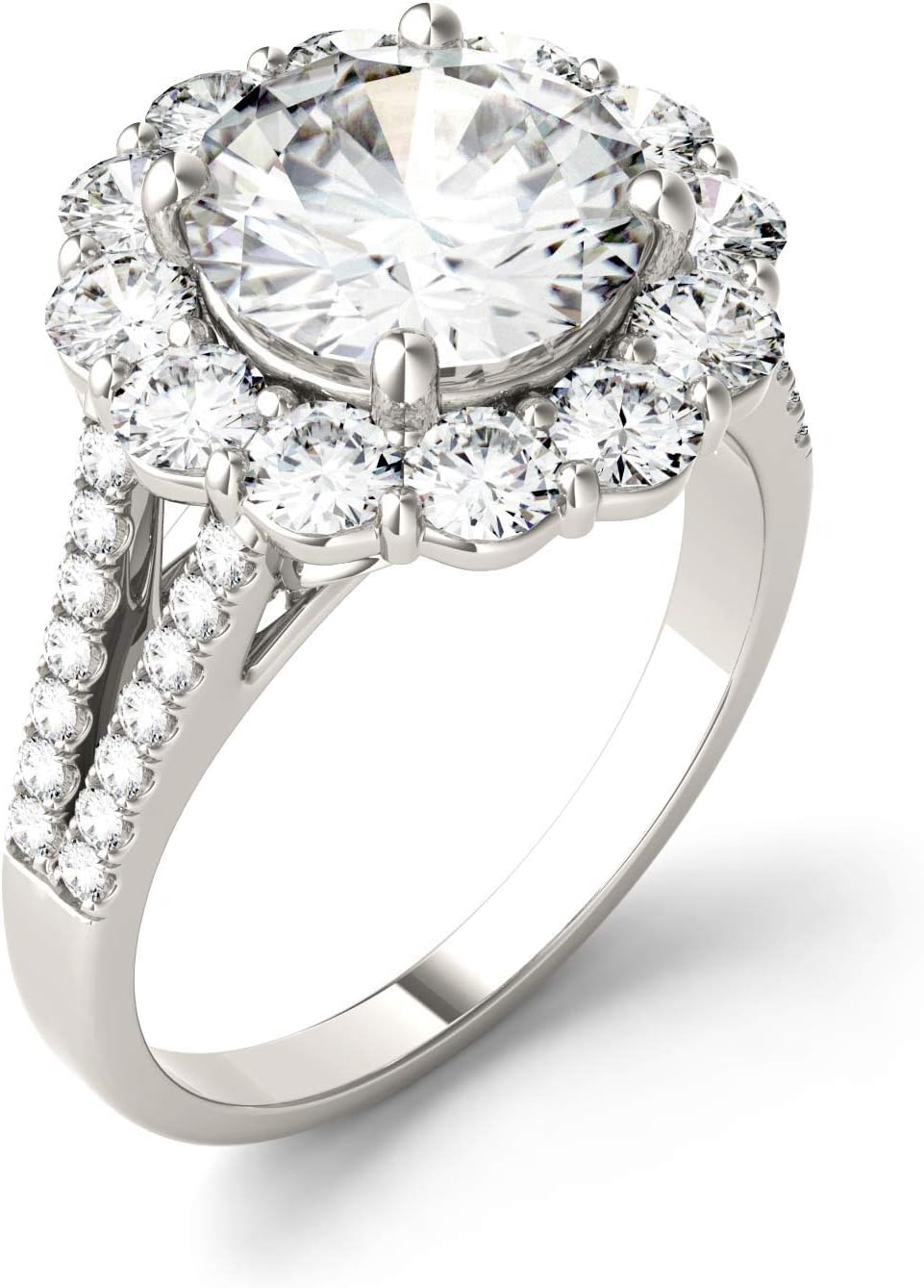 Charles & Colvard 14K White Gold Moissanite 9mm Round Engagement Ring, 4.22cttw DEW