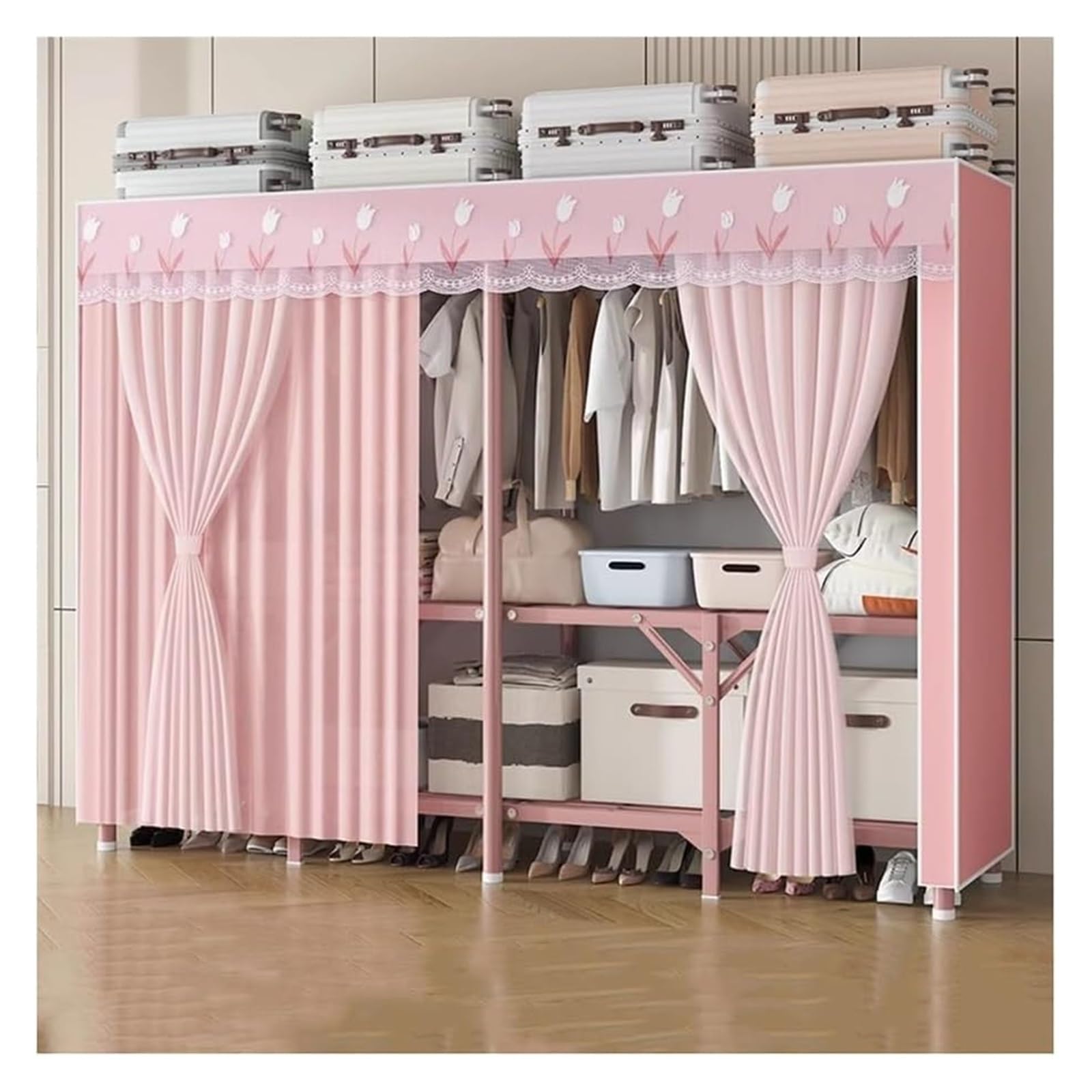 Armoire à vêtements pliable XXL avec cadre en acier robuste de 26 mm