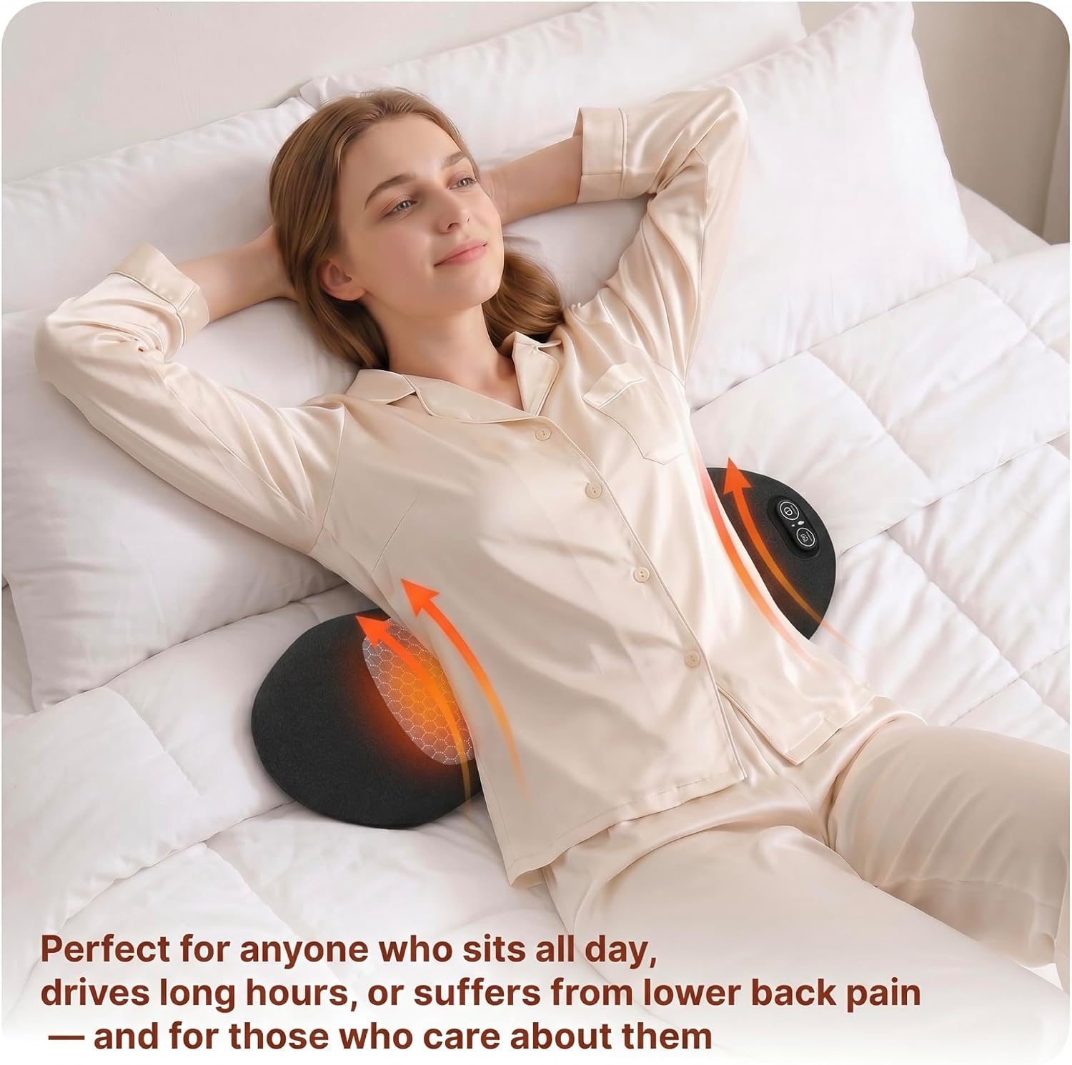 Cordless Lumbar Support Pillow with Heat, 3 in 1 Triple Fusion Back Massager for Lower Back Pain Relief, Soothing Massage & Spinal Traction, Rechargeable for Office Chair, Car & Long Sitting (Black)