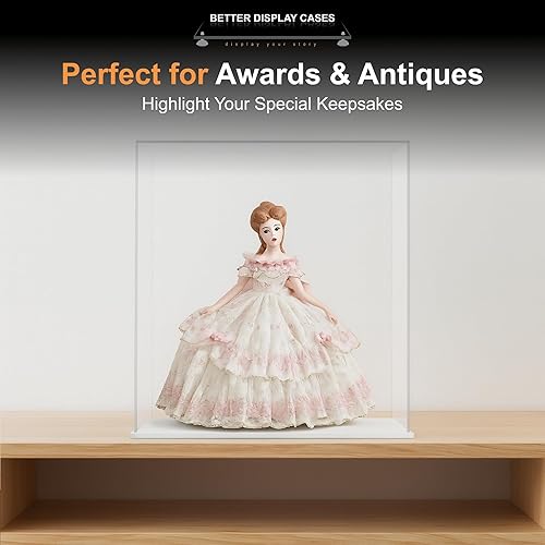 Vista 126 de Better Display Cases Versátil vitrina de acrílico transparente - Caja rectangular grande con base blanca 18" x 12" x 3" (BK09)