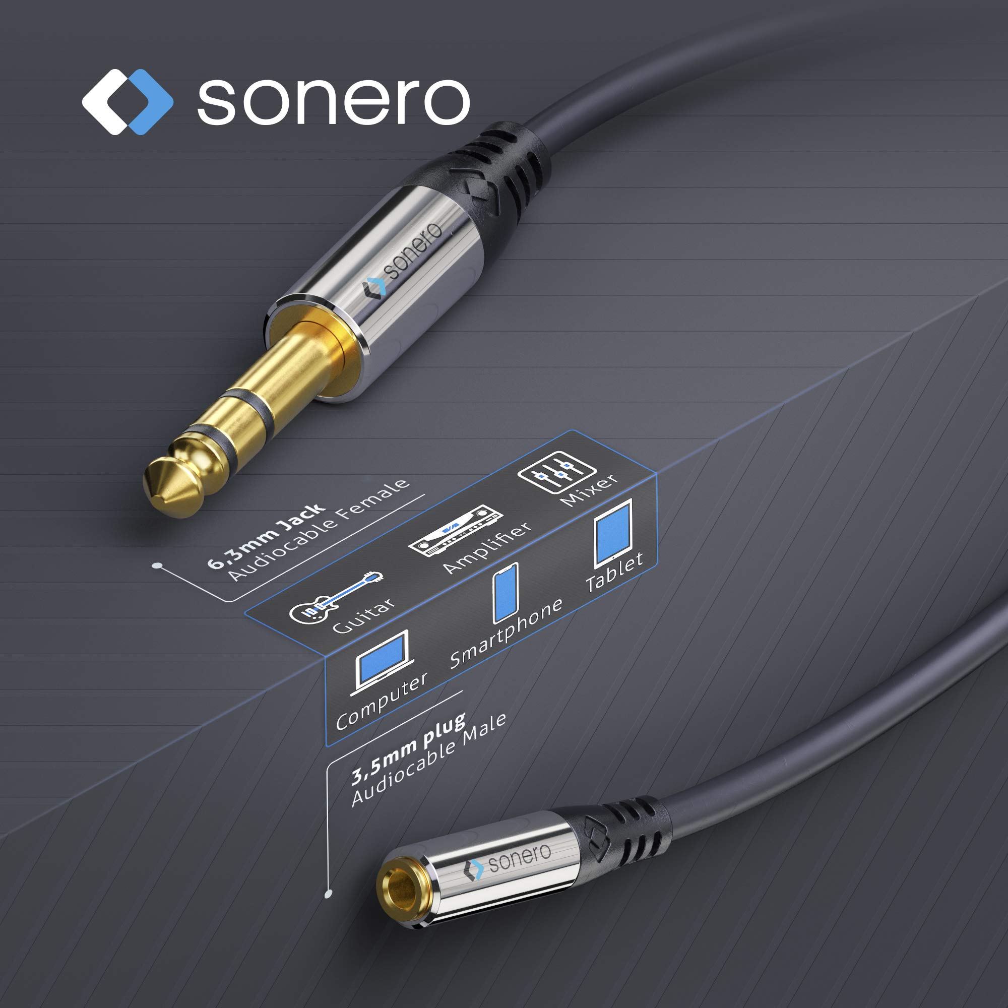 Sonero Adapter do słuchawek premium, 0,20 m, wtyczka jack 6,3 mm na gniazdo jack 3,5 mm, czarny, S-ACA006