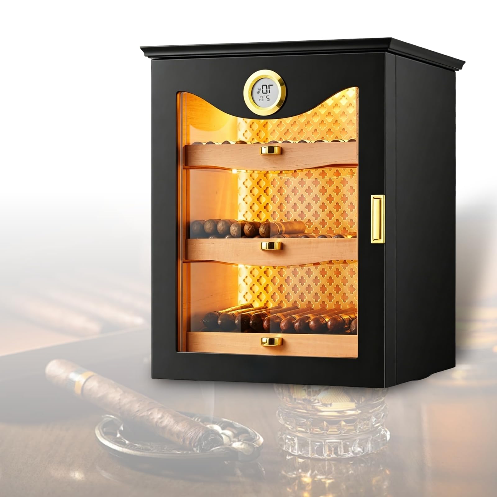 ZHENYUWANG Cedar Wood Lined Humidor, Multi-Drawer Design, Dimensions 34 * 28 * 28 Cm, Suitable For Residential Spaces (Home Use) black