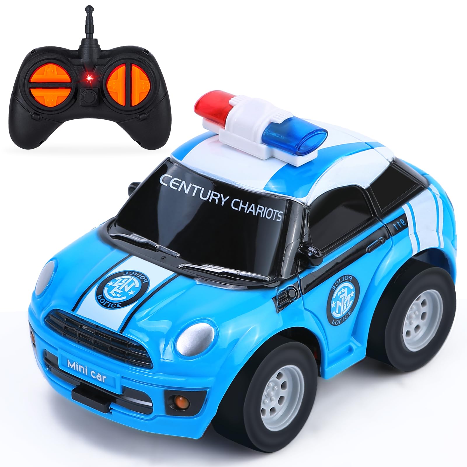 Highttoy 2.4GHz Mini Remote Control Police Car for Kids Age 2+, Light Blue