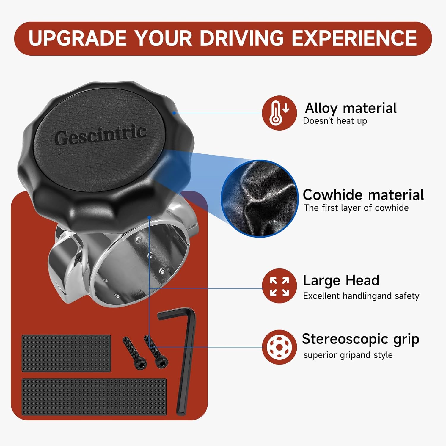 Steering Wheel knob Rotator, Vehicle Steering Wheel Rotator Ball Durable Suicide knob for Cars, SUV，Pickup Trucks, semi-Trailers, Vans, Lawn mowers, Tractors, Boats, etc (Black Cowhide)