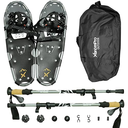 All Terrain Snowshoes with Trekking Poles,Lightweight Aluminum Snowshoes and Trekking Poles for Women/Men/Kids,Adjustable Ratchet Bindings and Carrying Tote Bag