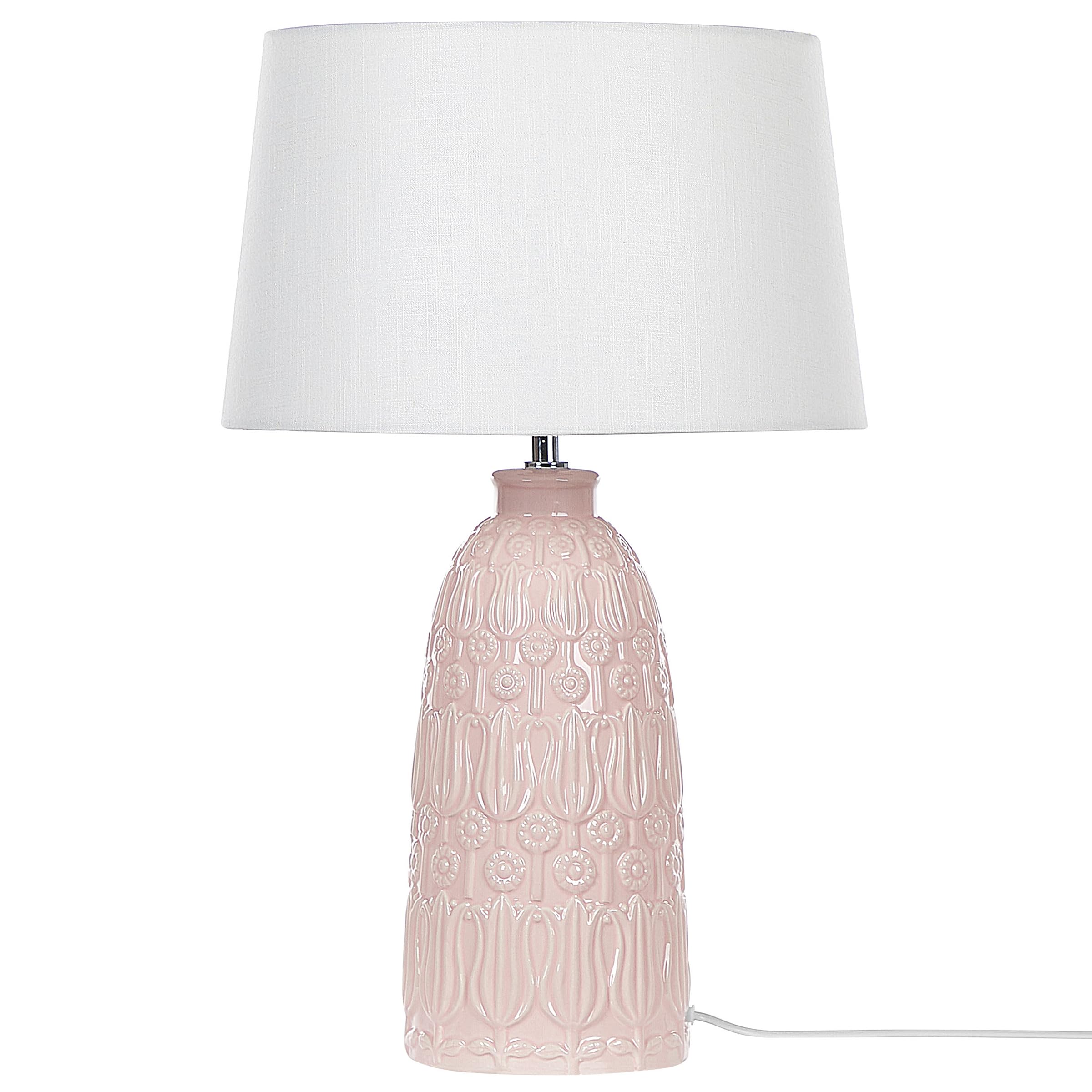 Beliani Lampada da tavolo base in ceramica rosa paralume in tessuto bianco 56 cm boho rustico boho
