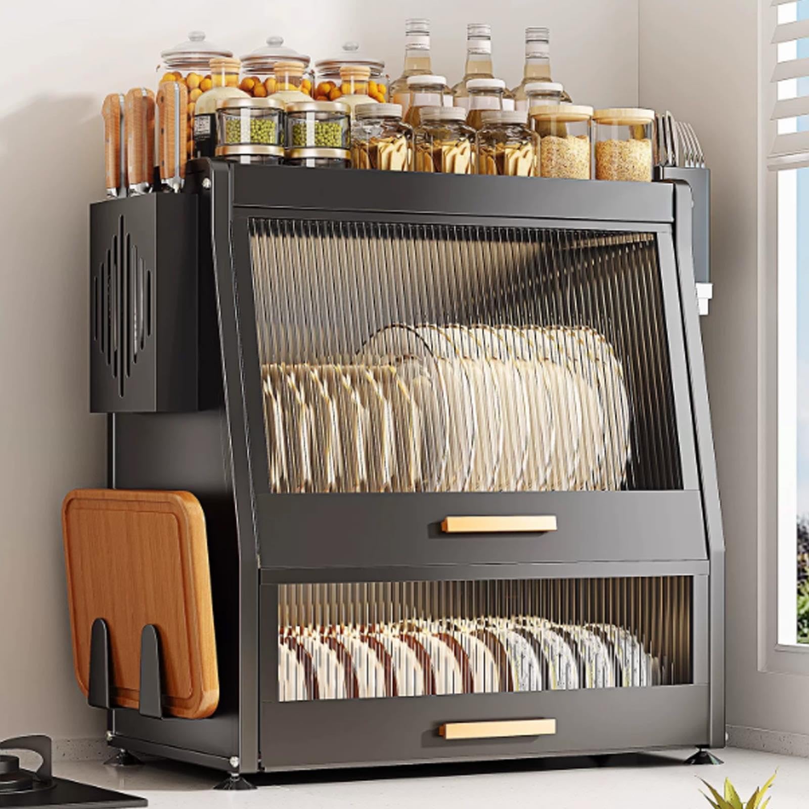 Scolapiatti Sopra Lavello in Acciaio Inox 304 con Sportelli Antipolvere,