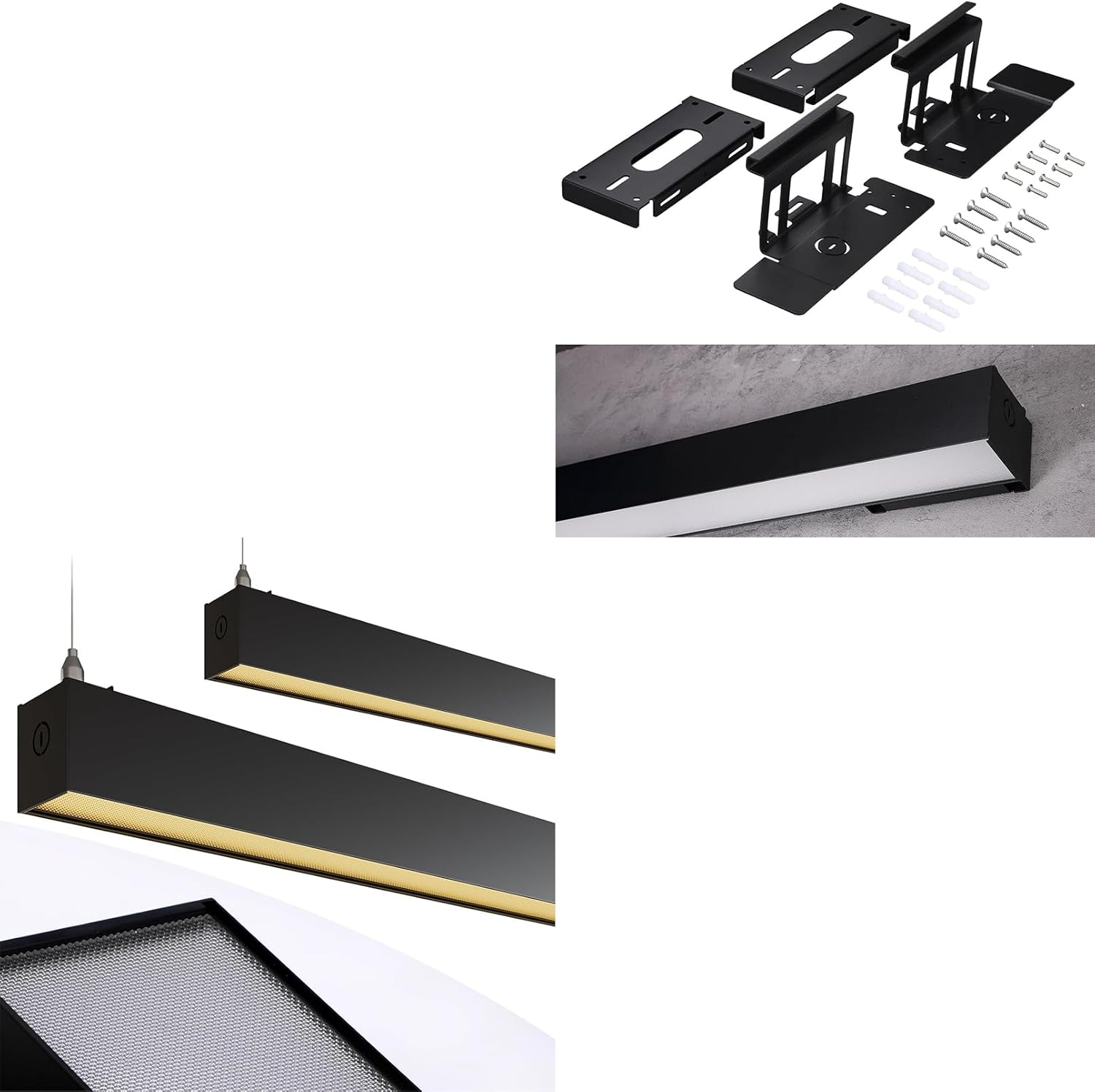 LEONLITE Optical Lens LED Linear Light Bundle LED Linear Light Wall Mount Kit, 2 Pack Dimmable Anti-Glare Suspended Lighting Fixture & 1 Pack SPCC Steel Bracket for Single Fixture Installation