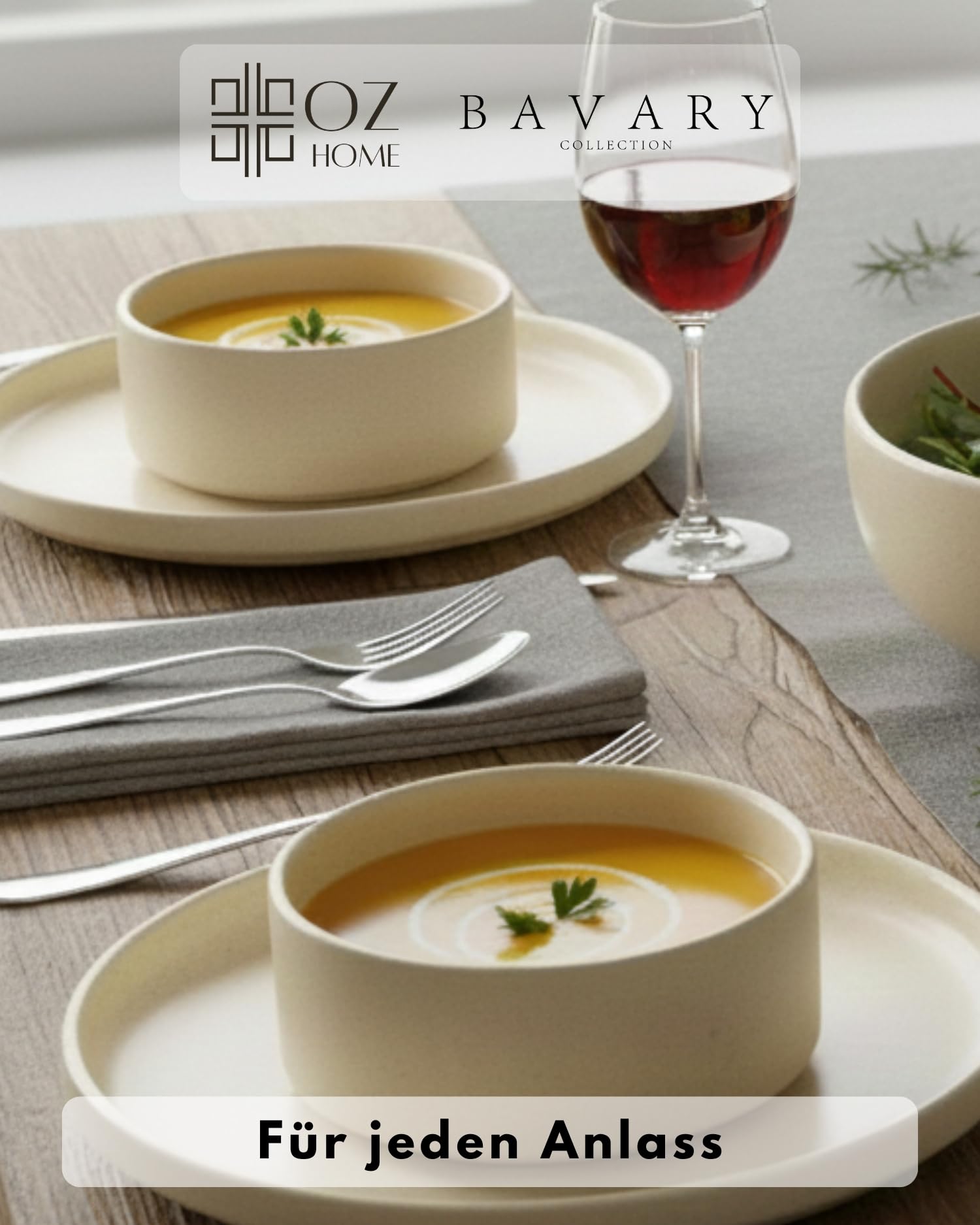 Steinzeug Geschirrset 25-teilig für 6 Personen – BAVARY – Beige Tafelservice im Granit-Look matt & glänzend mit Tellern & Schalen – spülmaschinenfest & mikrowellengeeignet