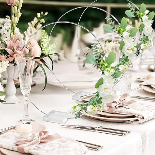 Miniatura 6 de OurWarm 24 piezas de decoración de mesa de aro floral de metal de 12 pulgadas, centros de mesa de boda plateados para mesas con base acrílica,