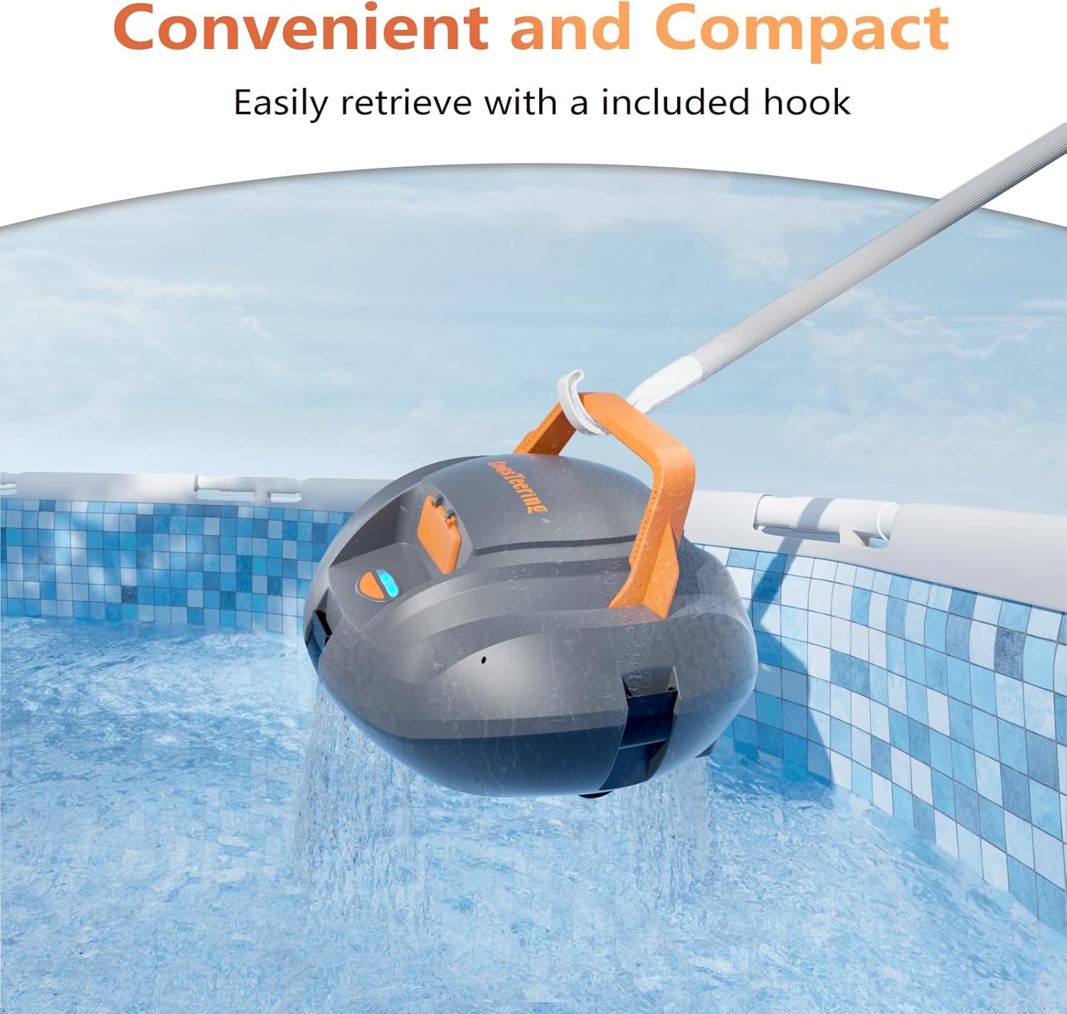 Retrieving the CoasTeering Planet Robotic Pool Cleaner with a hook